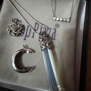 Silver necklace, chain, and pendant mixed metal set 4 pieces